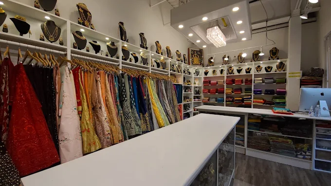 Store interior with saree racks